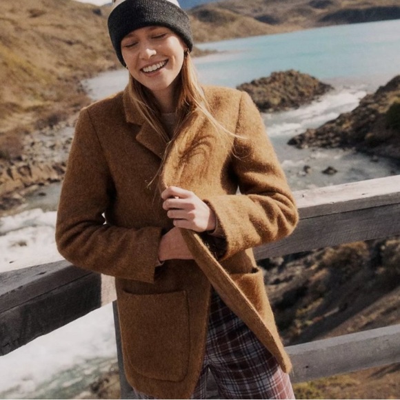 MADEWELL Larsen Blazer Camel Tan Boucle Wool Alpaca Blend Longline Coat Small - Picture 3 of 15